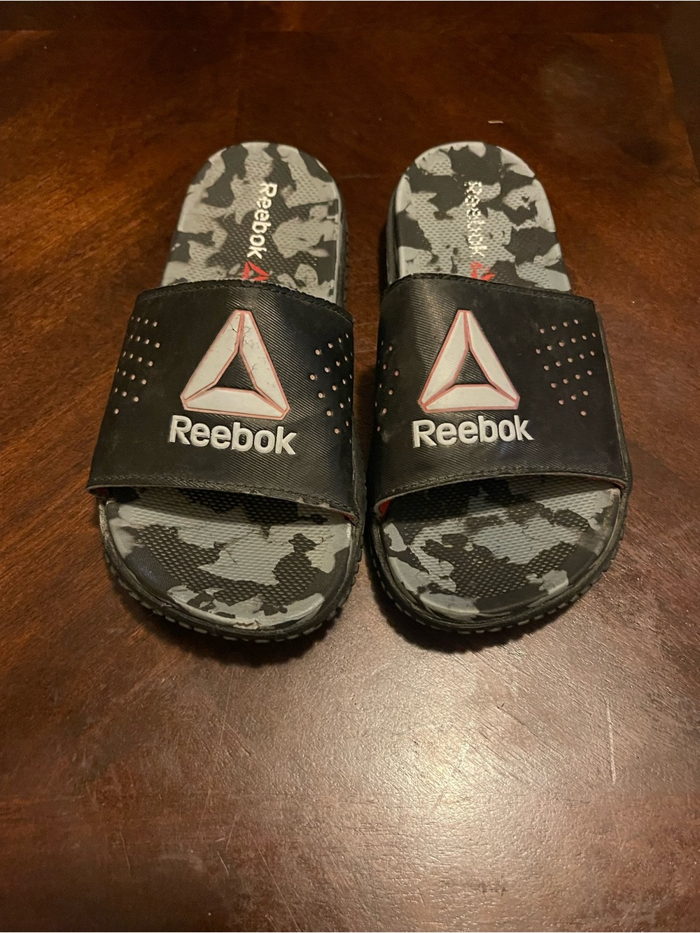 Reebok Kids Black Slides with Gray Camo Footbed